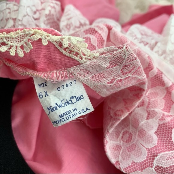 Vintage Mini World Girls Dress Size 6 Pink Ruffle Long Sleeves Party Full Circle - Picture 11 of 15